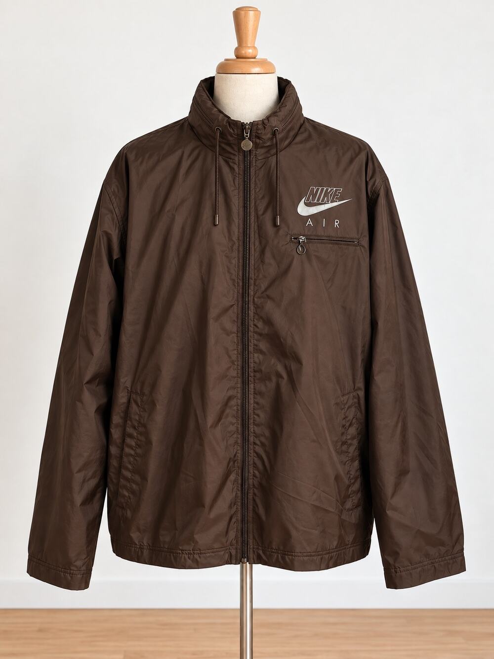 Y2K Nike Air Brown Windbreaker Jacket Men’s XXL Lightweight Full Zip Vintage